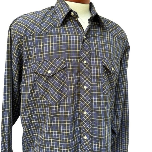 Wrangler Vintage Pearl Snap Western Plaid Long Sleeve Men's Shirt Size XL - Picture 3 of 12